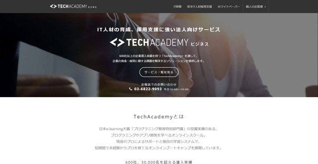 Tech Academy(テックアカデミー)の公式サイトキャプチャイメージ